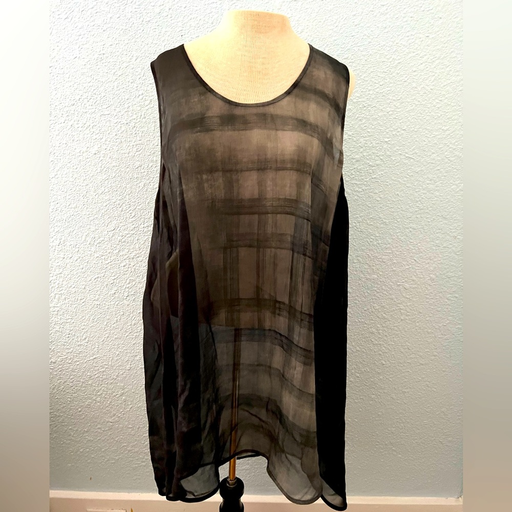 Eileen Fisher sheer silk sleeveless tunic, large.